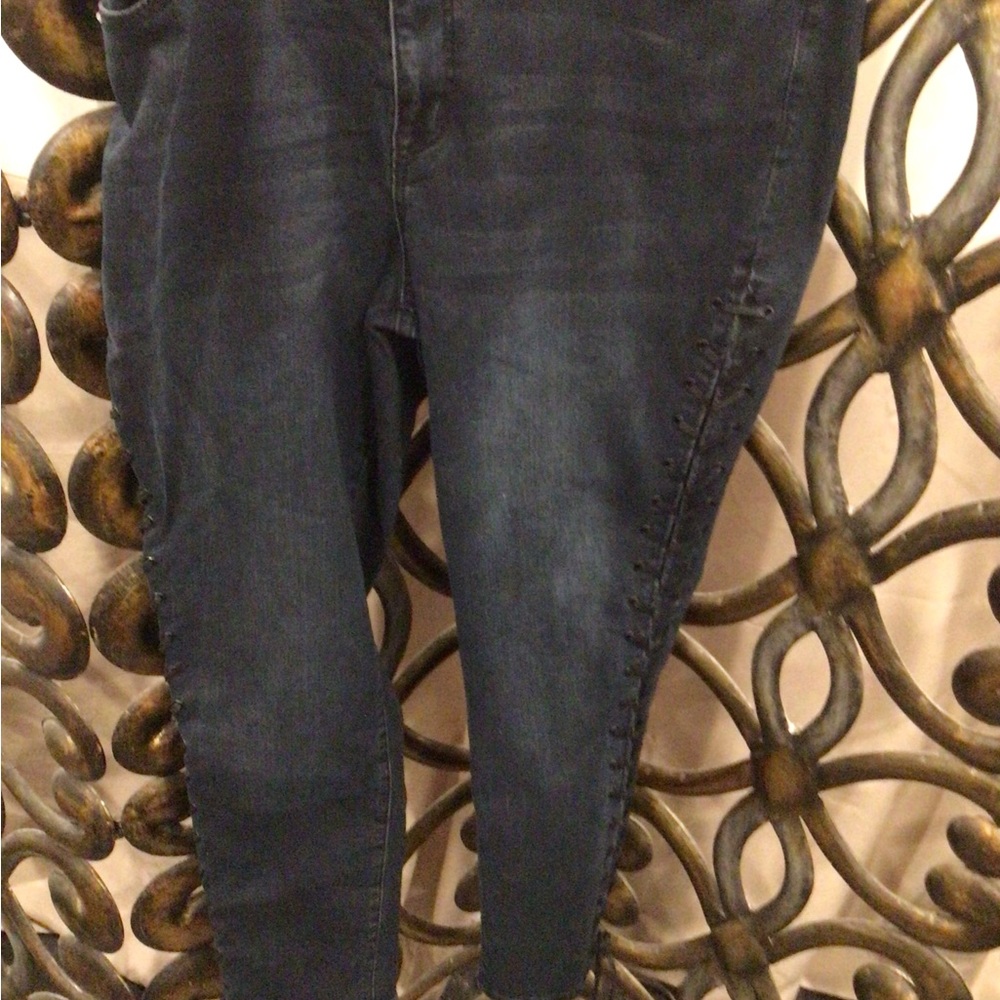 Black Jeans with side leather cross stitch